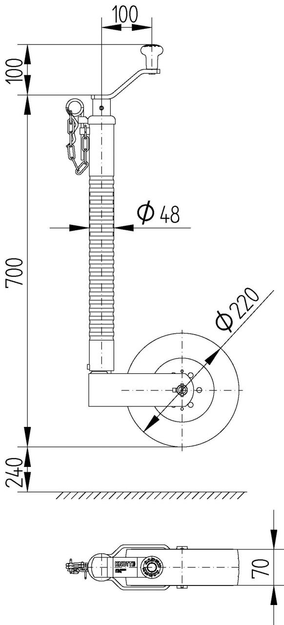 ÖN DESTEK TEKERİ 48 MM 200 KG KNOTT