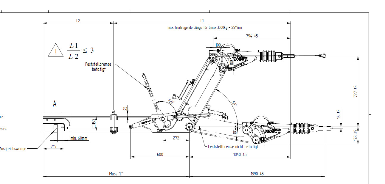 Knott KHD 35 Yükseklik Ayarlı Frenli Çeki Oku (2000 - 3500 kg)