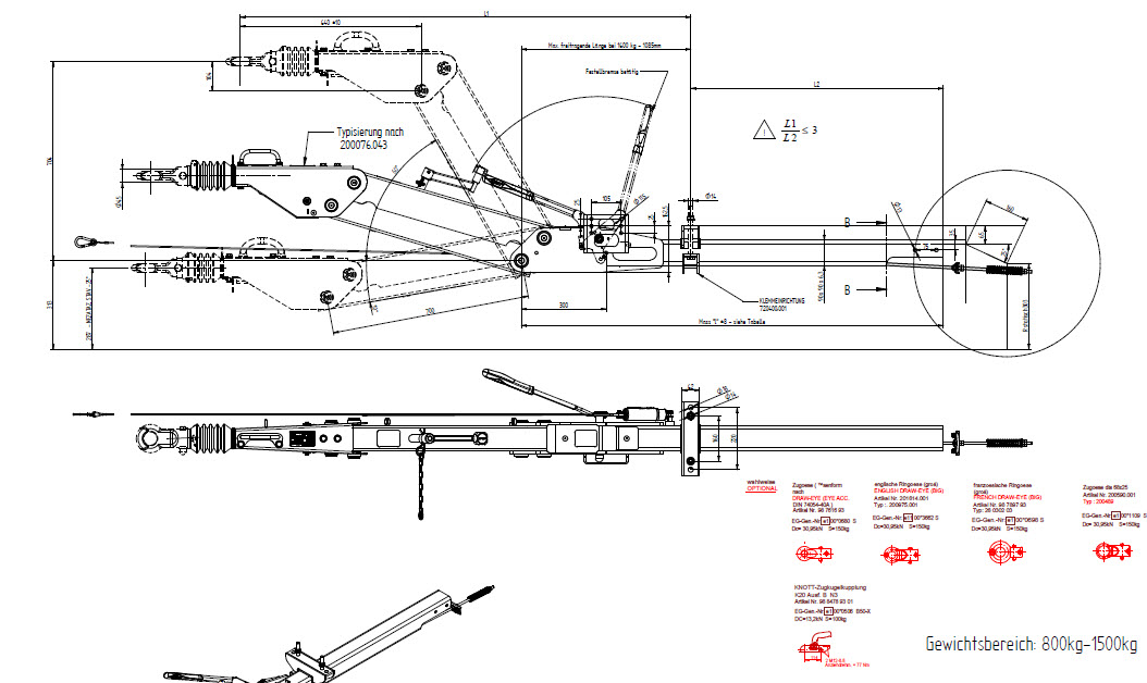 Knott KHD 35 Yükseklik Ayarlı Frenli Çeki Oku (2000 - 3500 kg)