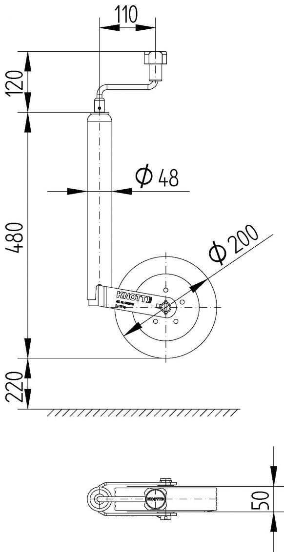 ÖN DESTEK TEKERİ 48 MM 150 KG KNOTT